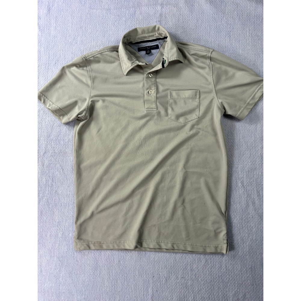 Tommy Hilfiger Golf Mens Small Tan Pique Performance Polo Shirt Short Sleeve